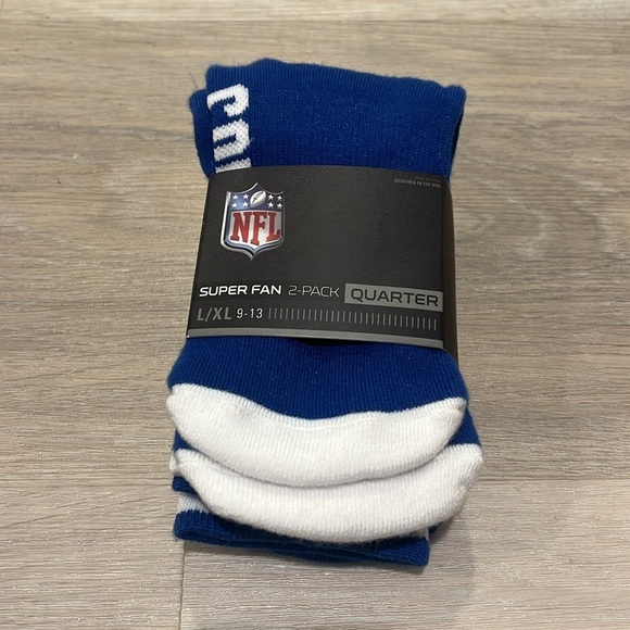 Indianapolis Colts NFL super fan 2-PACK quarter Socks NWT L/XL - Picture 5 of 7